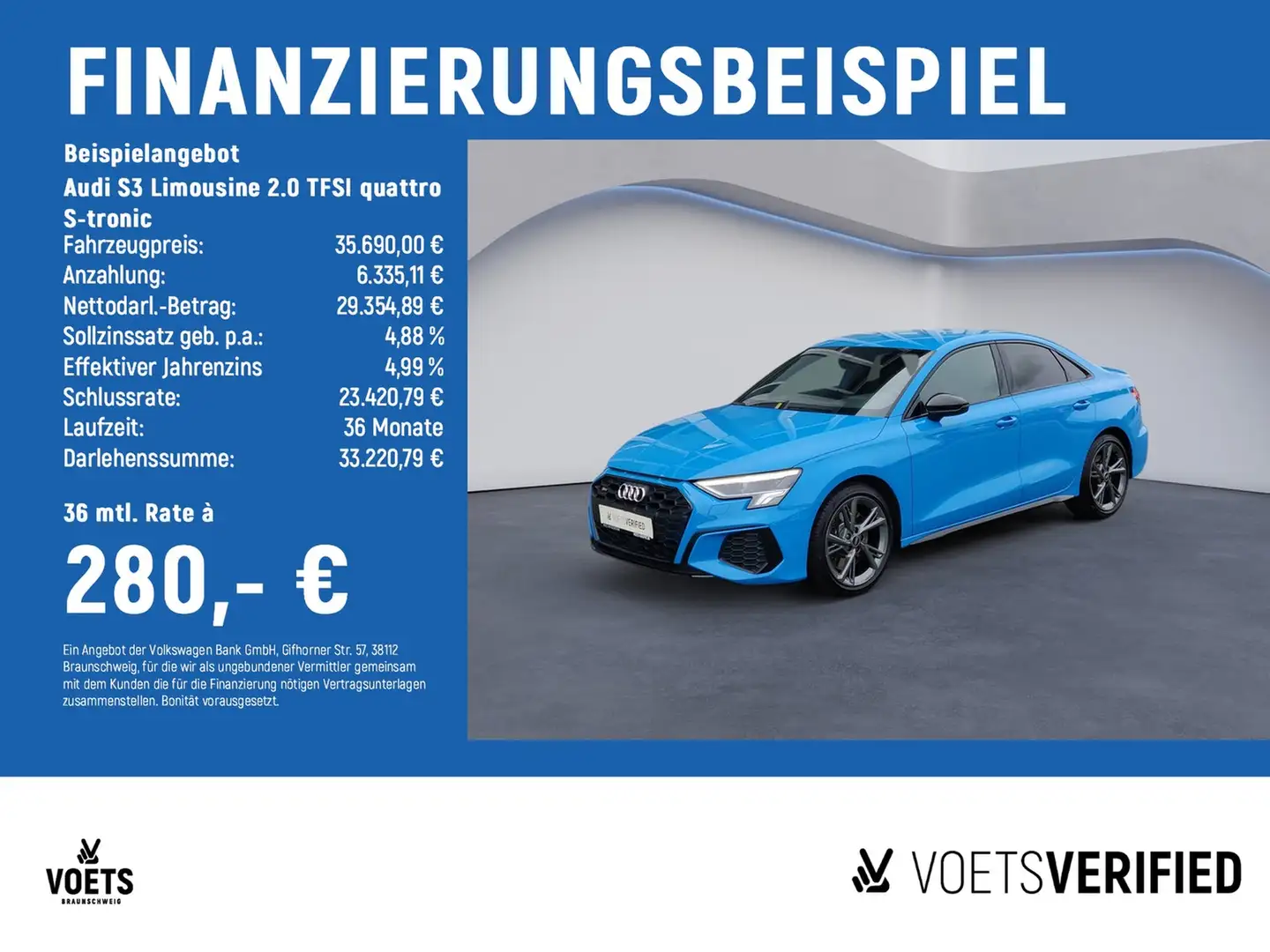 Audi S3 Limousine 2.0 TFSI quattro S-tronic SHZ+LED+PDC Bleu - 2