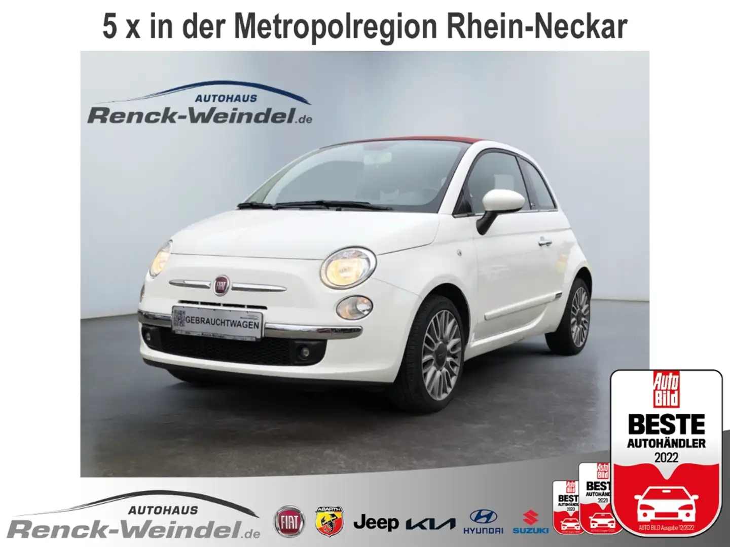 Fiat 500C 1.2 Lounge Faltdach Klimaautom SD PDC Berganfahras Wit - 1