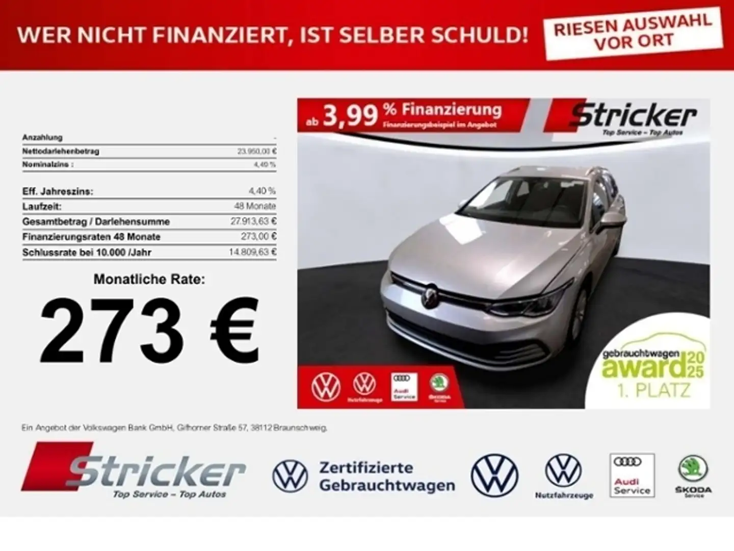 Volkswagen Golf Variant Variant Life 2.0 TDI DSG 273,-ohne Anzahlung Navi Silber - 1