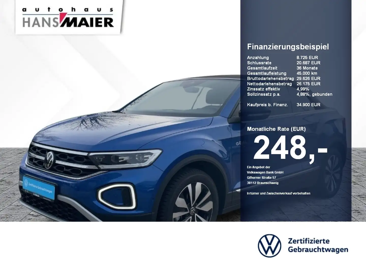 Volkswagen T-Roc Cabriolet Goal Navi Kamera ACC LED GJR Blau - 1