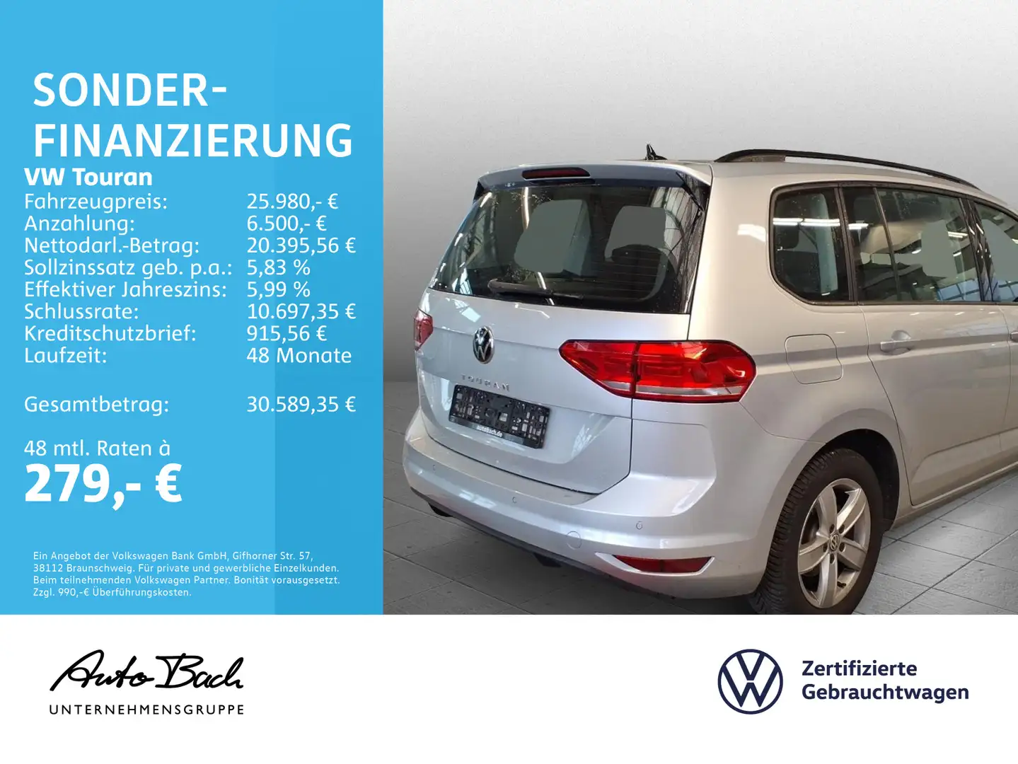 Volkswagen Touran 1.5TSI Comfortline Klimaautomatik ACC EPH Silber - 2