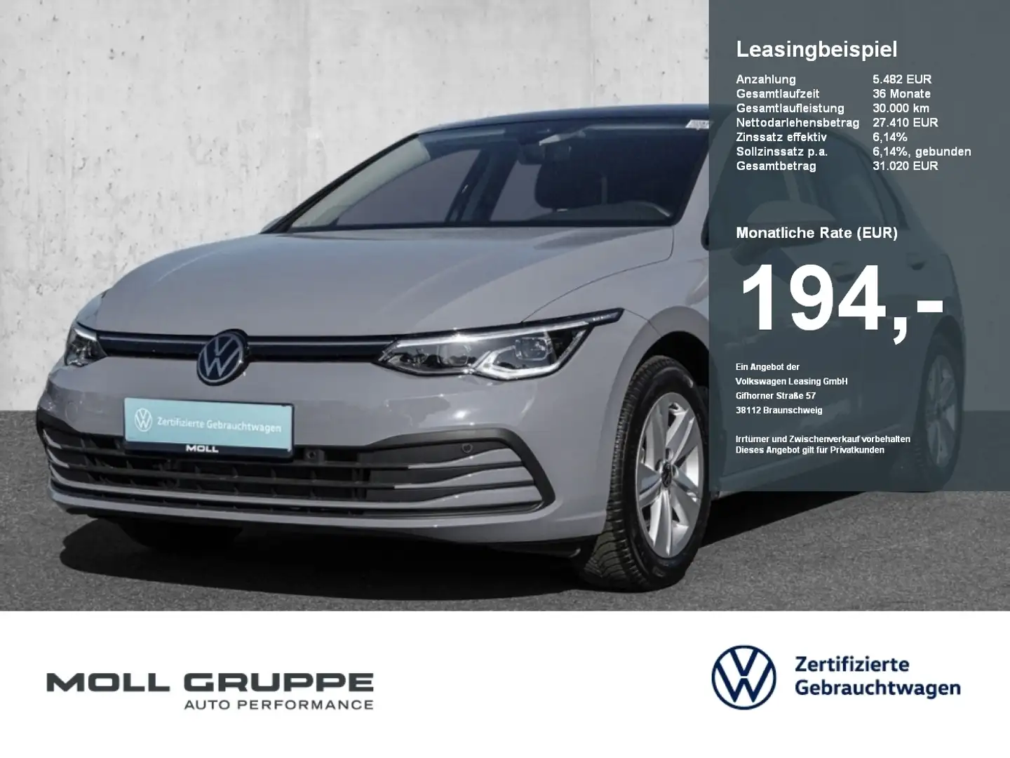 Volkswagen Golf 1.0 eTSI DSG Life NAVI PANO LED LM ACC PDC Grau - 1