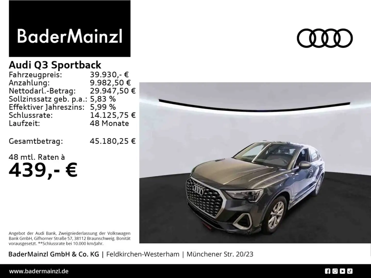 Audi Q3 40 TFSI quattro S tronic S line Kam Grau - 1