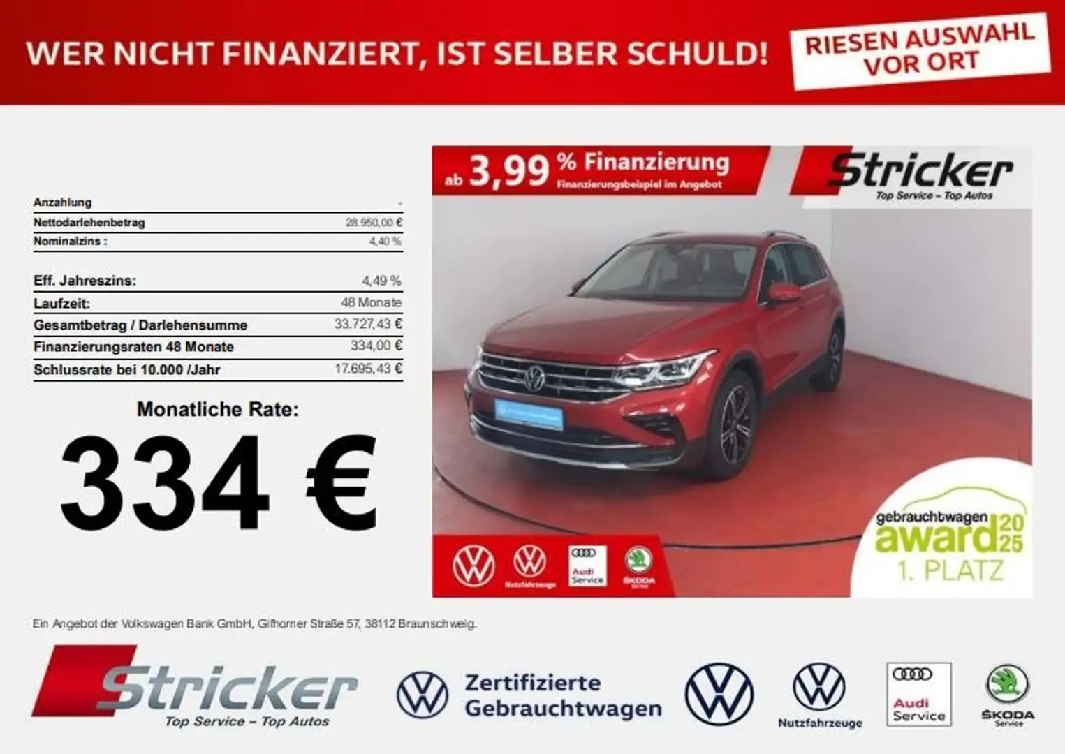 Volkswagen Tiguan Elegance 1.4TSI e-Hybrid 334,-ohne Anzahlung AHK Rot - 1