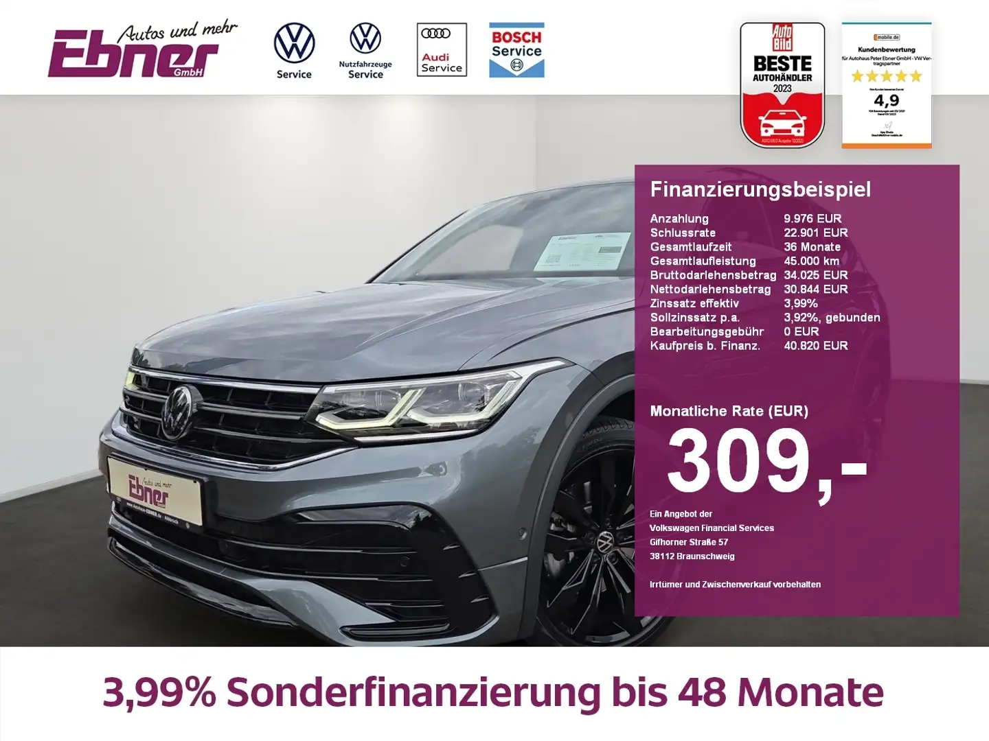Volkswagen Tiguan Allspace R-LINE BLACK STYLE 200PS TDI 4M DSG ACC+KAMERA+MAT Grau - 1