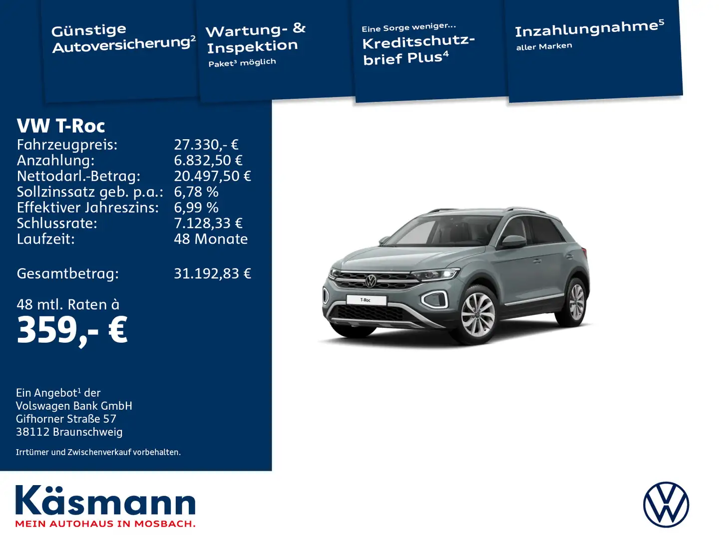 Volkswagen T-Roc Style 2.0TDI NAVI KAM LED ACC GJR Blau - 2