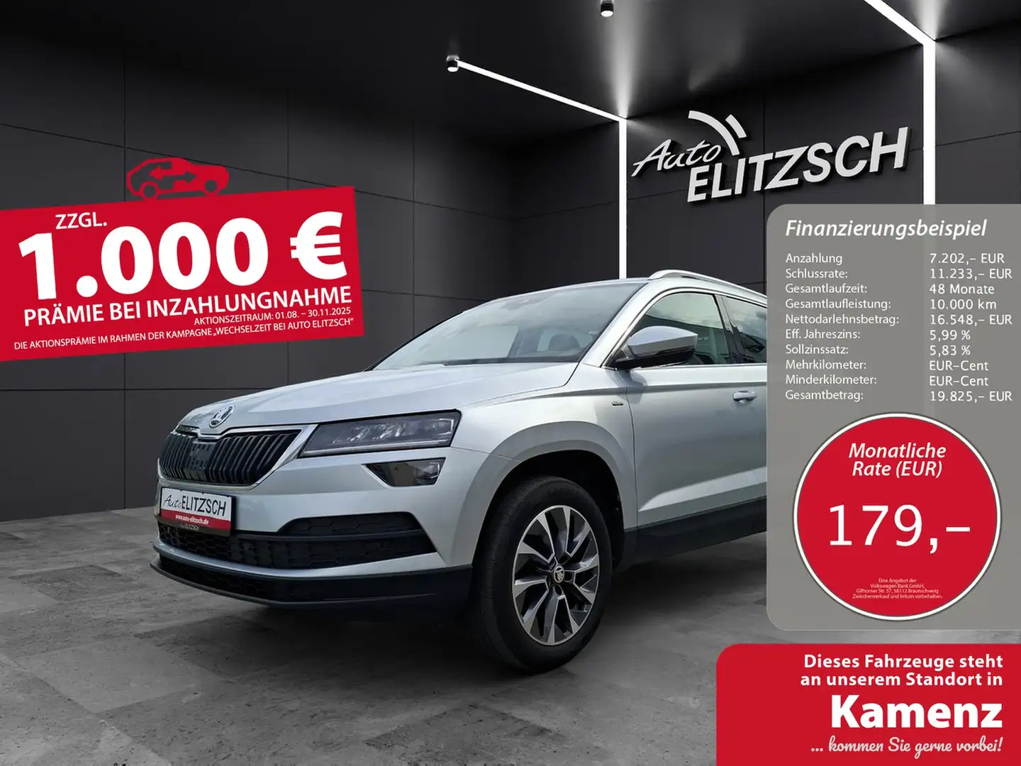 Skoda Karoq TDI Drive-125 LED Navi ACC RFK SH Silber - 1