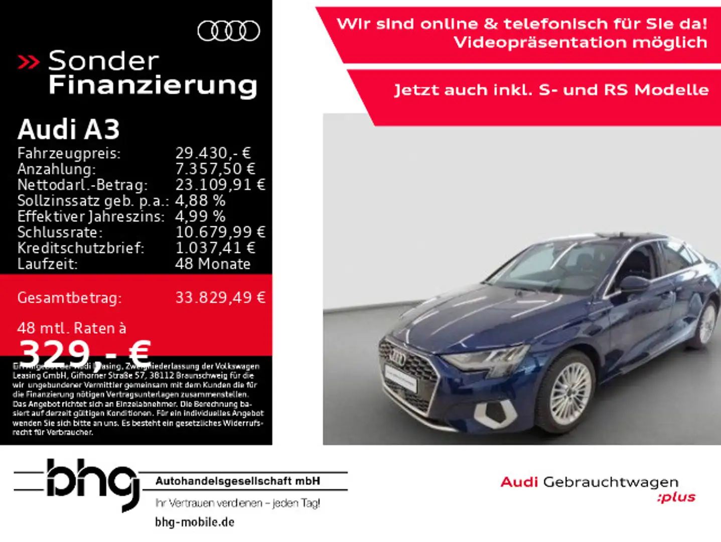 Audi A3 35 TFSI Limousine S tronic advanced Blau - 1