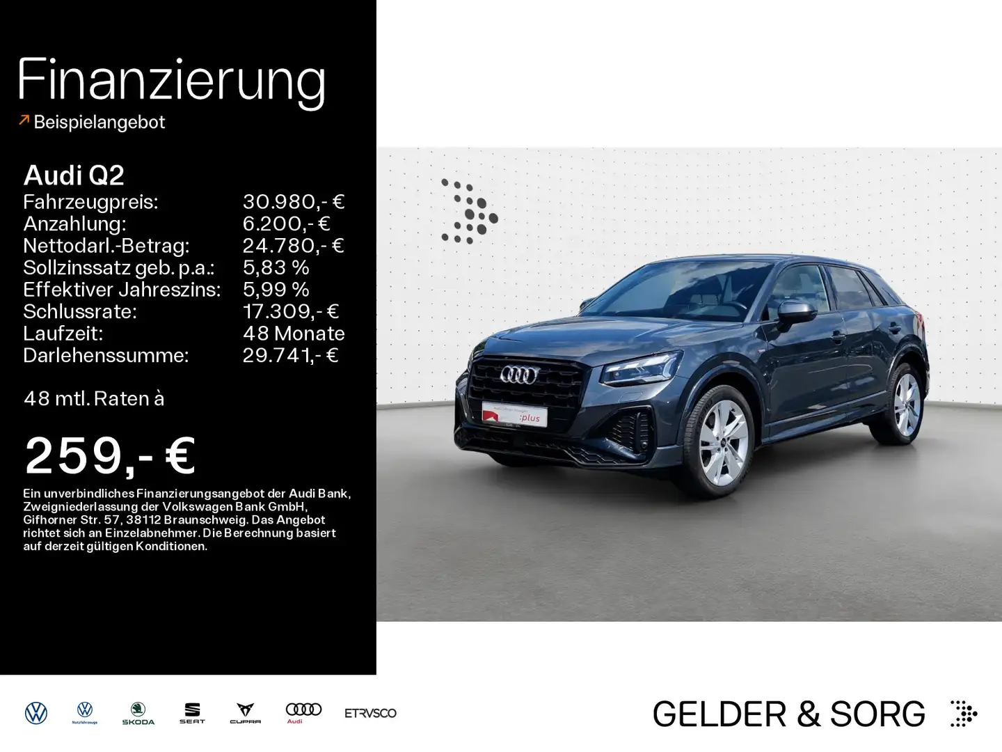 Audi Q2 35 TDI S line Matrix*RFK*GRA*Sound*VC*Navi* Gris - 1