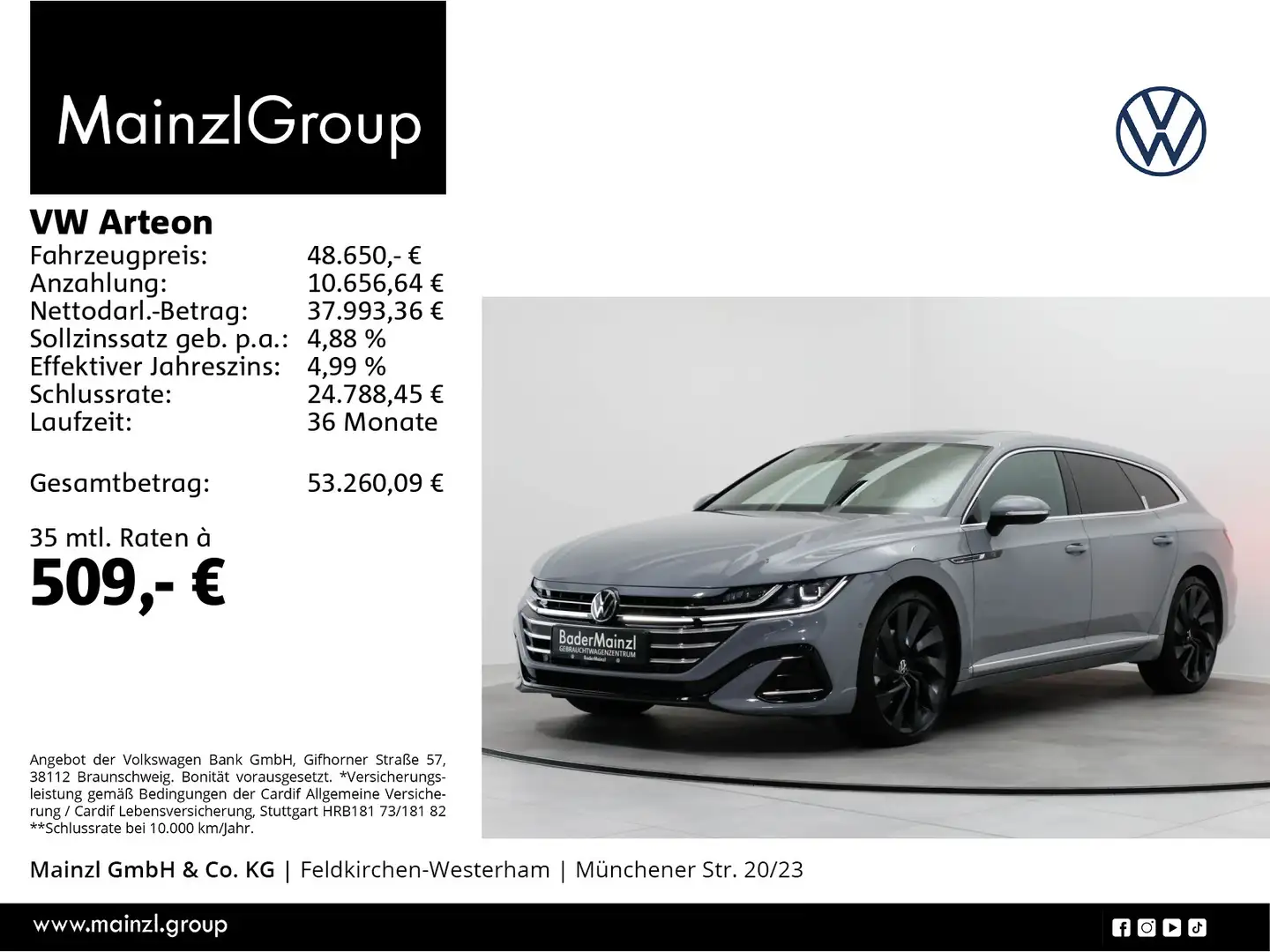Volkswagen Arteon Arteon SB 2.0 TDI 4M DSG R-Line AHK StdHzg 360° Grau - 1