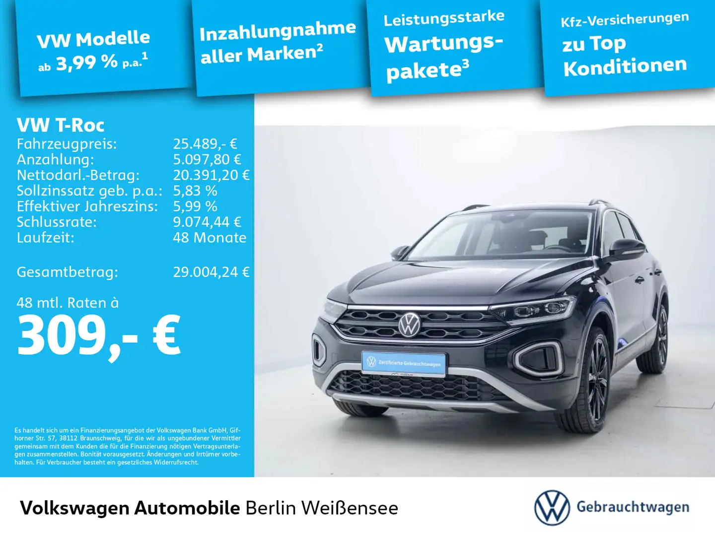 Volkswagen T-Roc 2.0 TDI DSG*LIFE*APP*LED*PDC*NAVI*ACC* Schwarz - 1