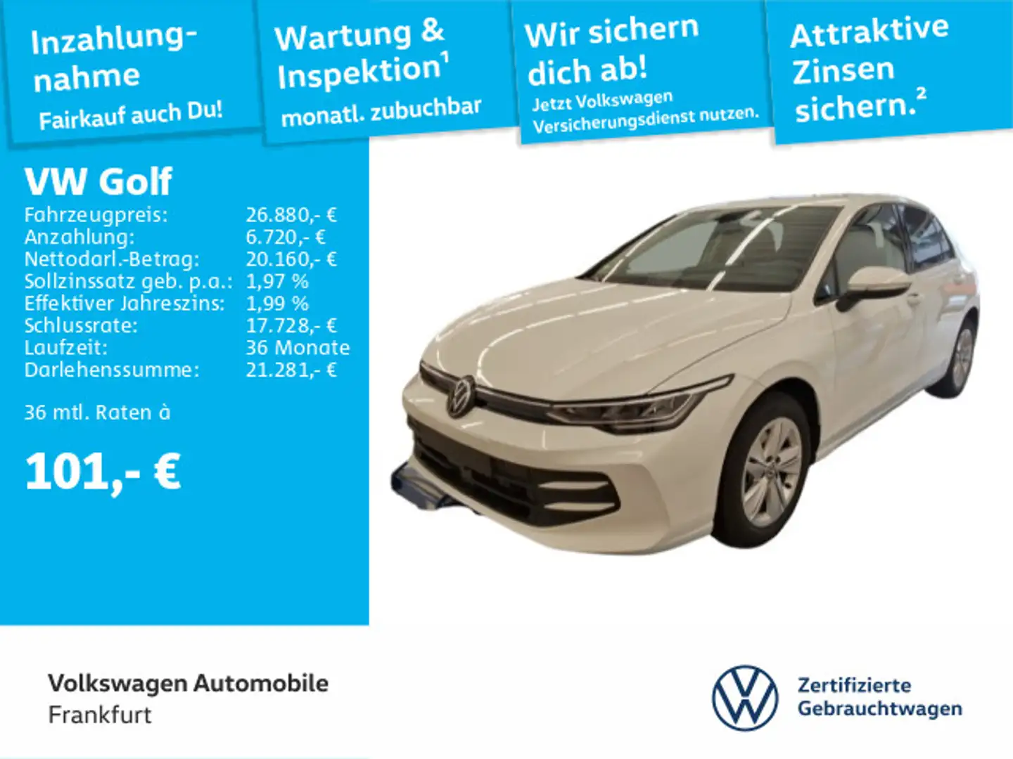 Volkswagen Golf VIII 1.5 eTSI DSG Life Navi LED DAB+ FrontA Weiß - 1