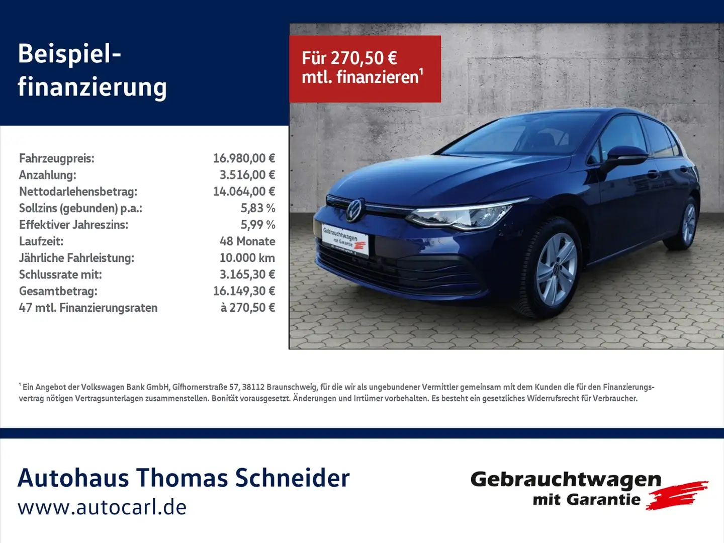 Volkswagen Golf VIII Life 1.5 TSI NAV/Travel/SHZ/Park/ACC KLIMA L Blau - 1