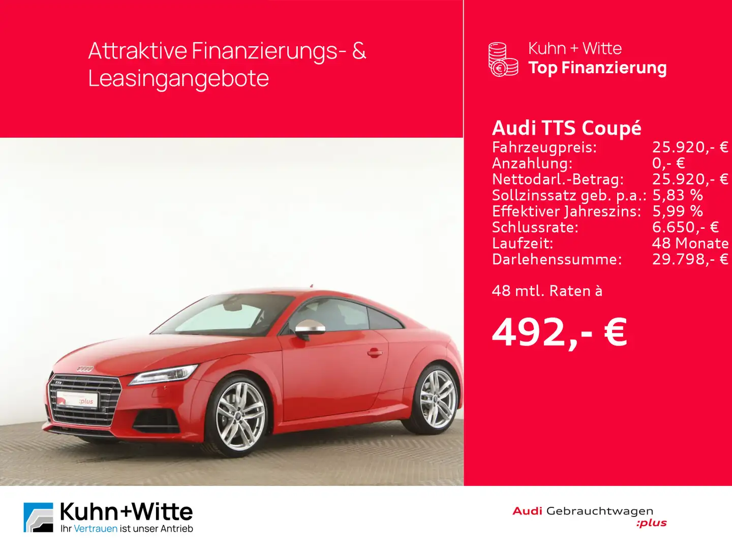 Audi TTS 2.0 TFSI quattro *B&O*RFK*MMI-Plus* Rosso - 1