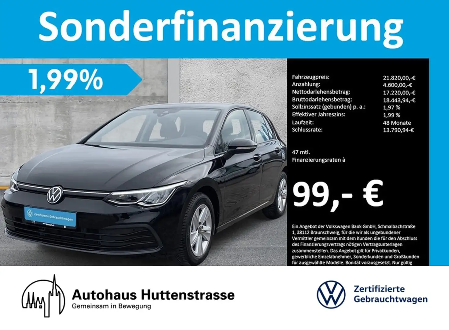 Volkswagen Golf VIII 1.5 TSI Life NAVI SHZ PDC Nero - 1