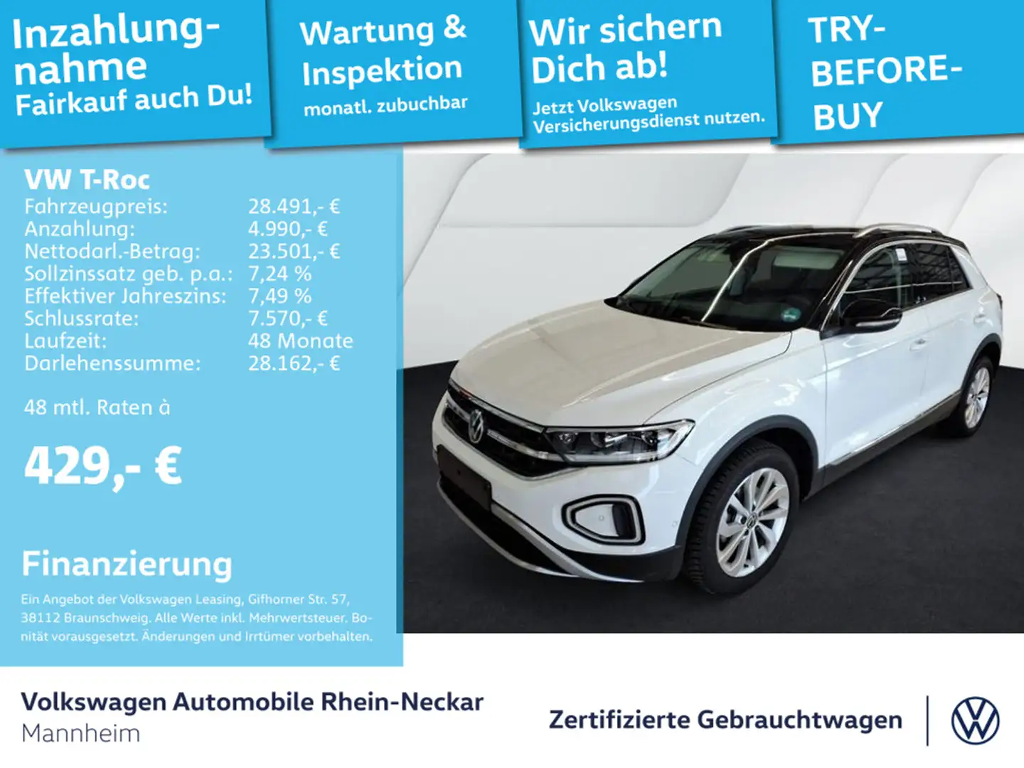 Volkswagen T-Roc 1.5 TSI Style DSG Navi AHK LED uvm Weiß - 1