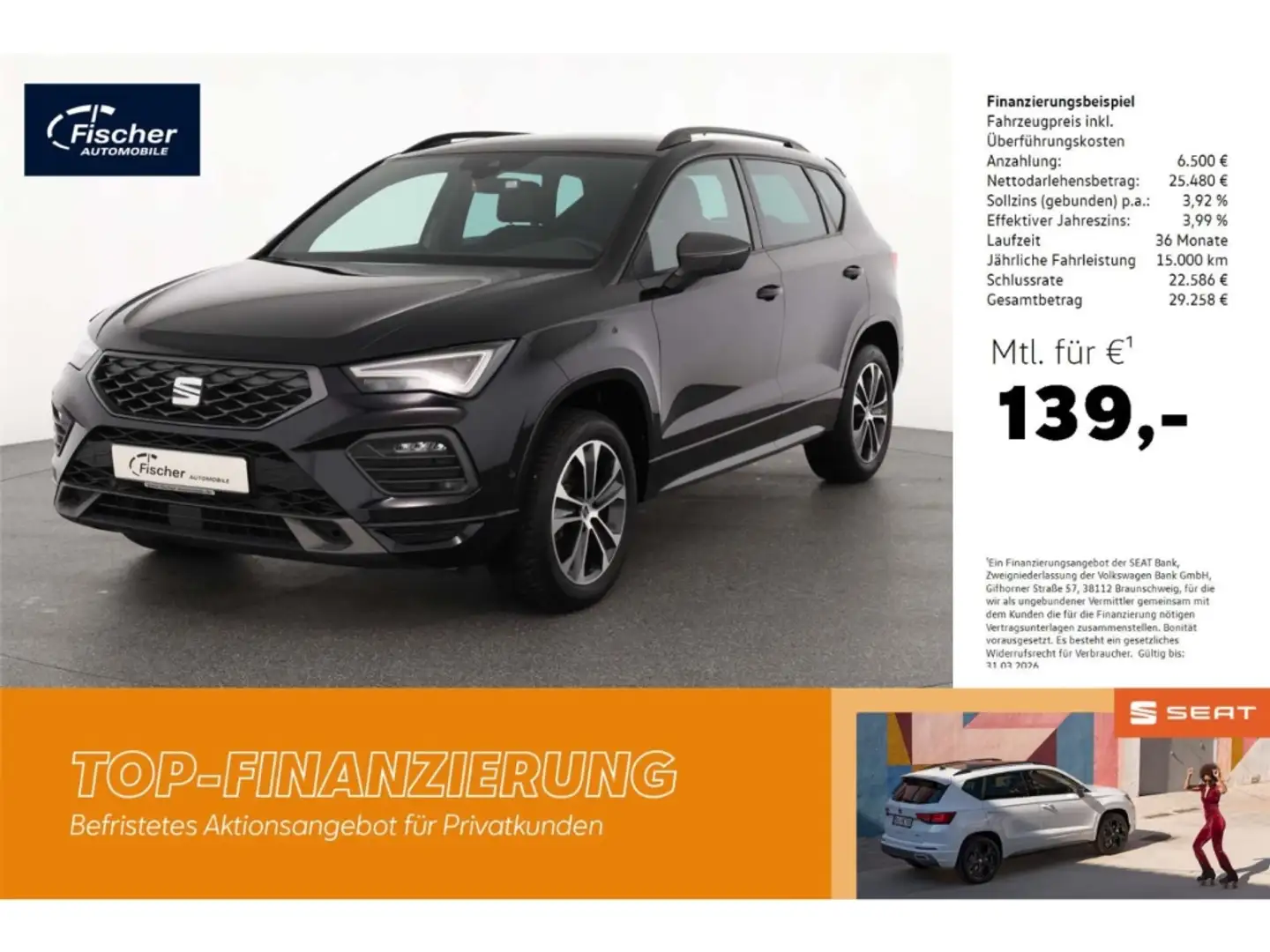 SEAT Ateca 2.0 TDI FR DSG AHK/NAV/LED/Virt./RFK/ACC Schwarz - 1