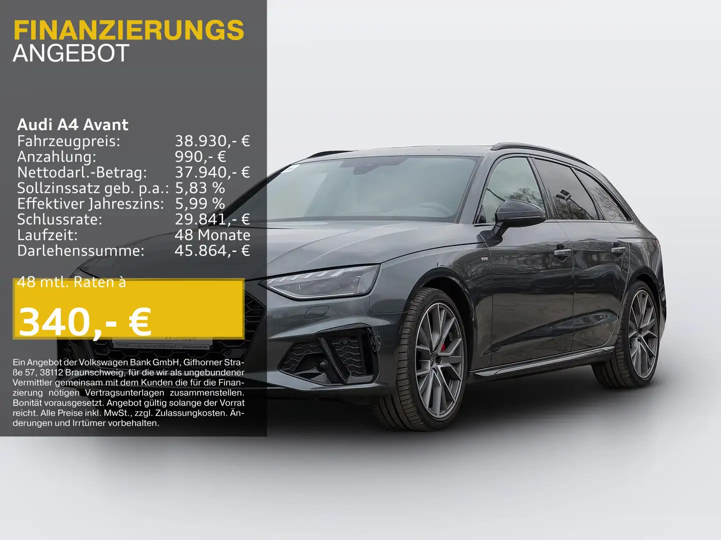 Audi A4 40 TFSI Q 2x S LINE LM19 KAMERA NAVI+ V Grau - 1