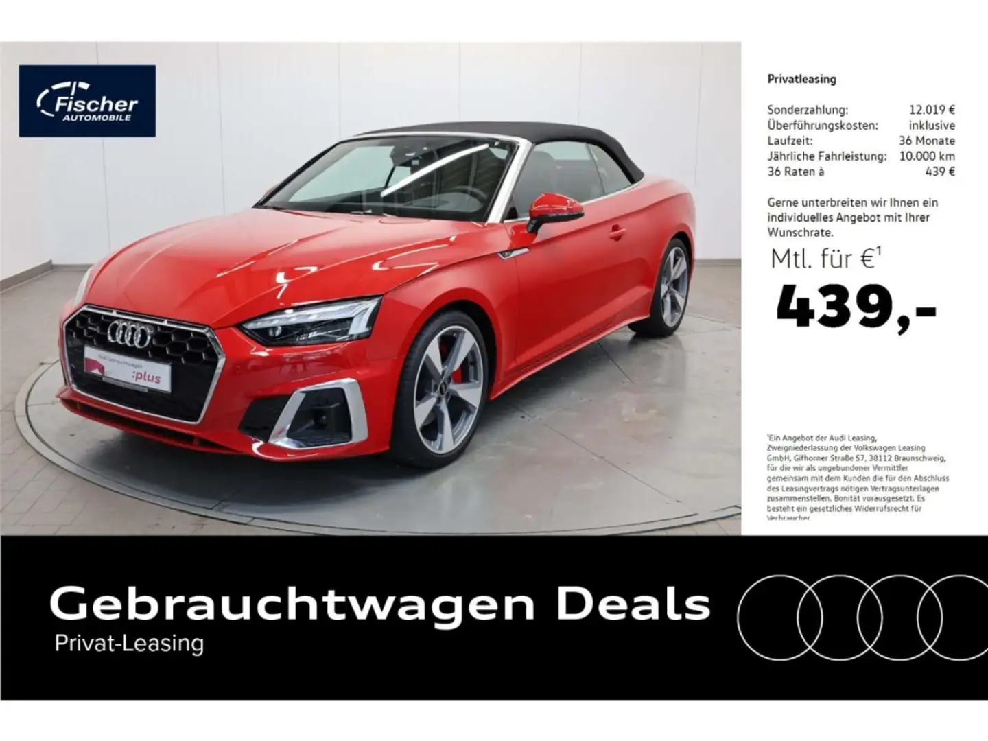 Audi A5 Cabriolet 45 TFSI qu. S line AHK/Matrix/NAV Rot - 1