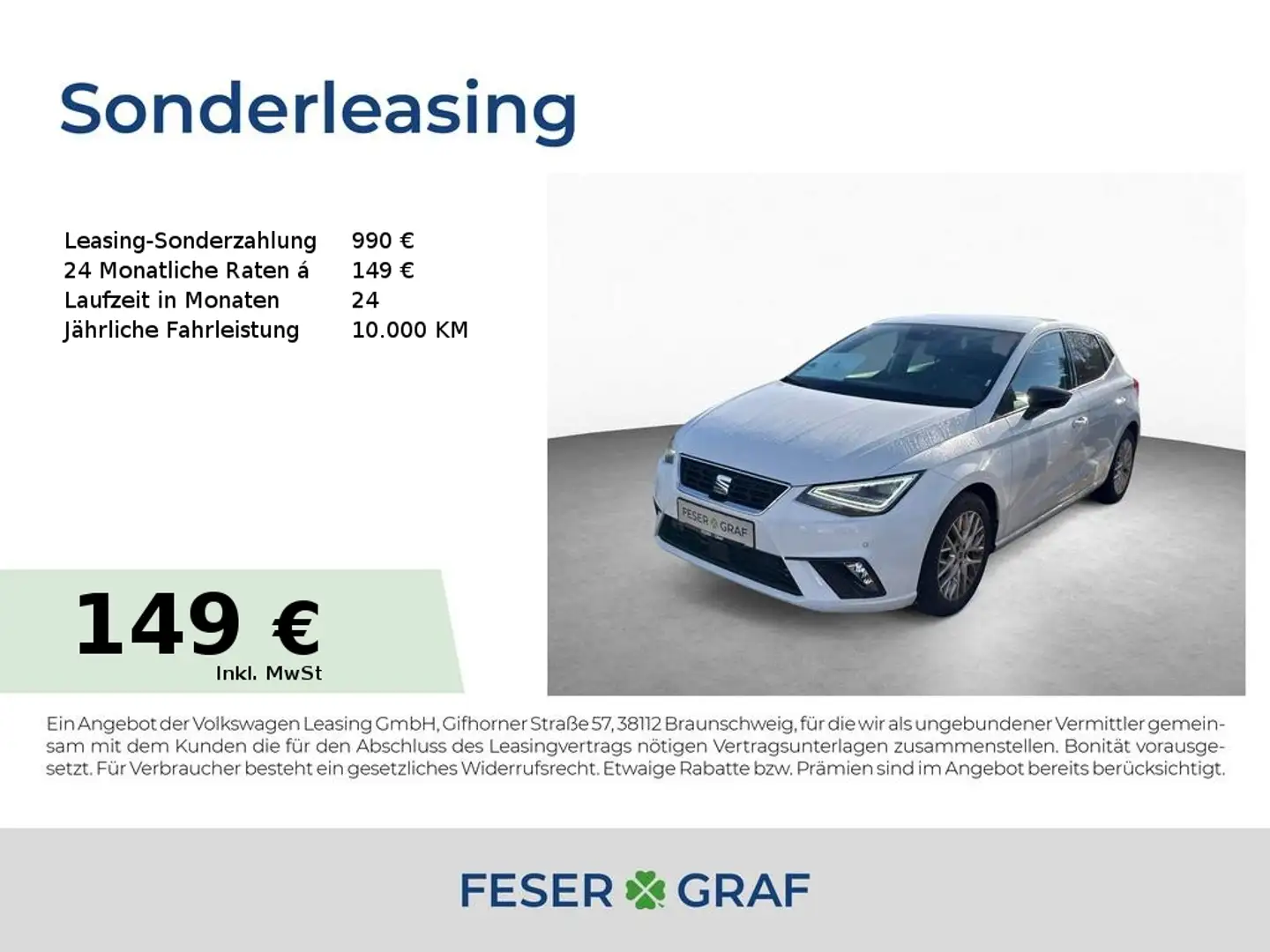 SEAT Ibiza FR 1.0 TSI DSG GJR LED NAVI KESSY SHZ Blanc - 1