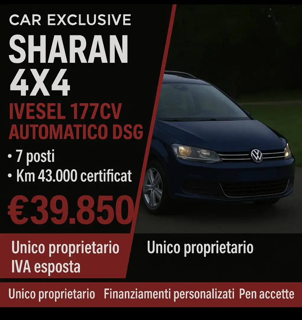 Volkswagen Sharan 2.0 tdi Executive 4x4 177cv dsg 7Posti Iva esposta - 1