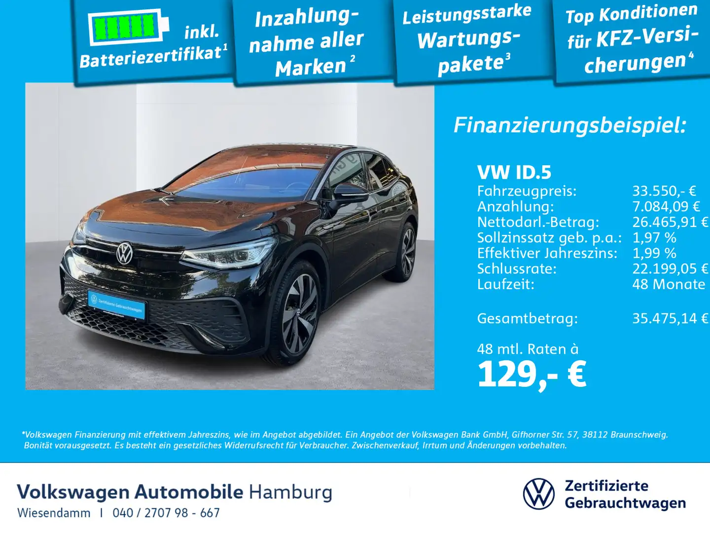 Volkswagen ID.5 Pro Performance WÄRMEPUMPE/AHK/NAVI/ACC Schwarz - 1