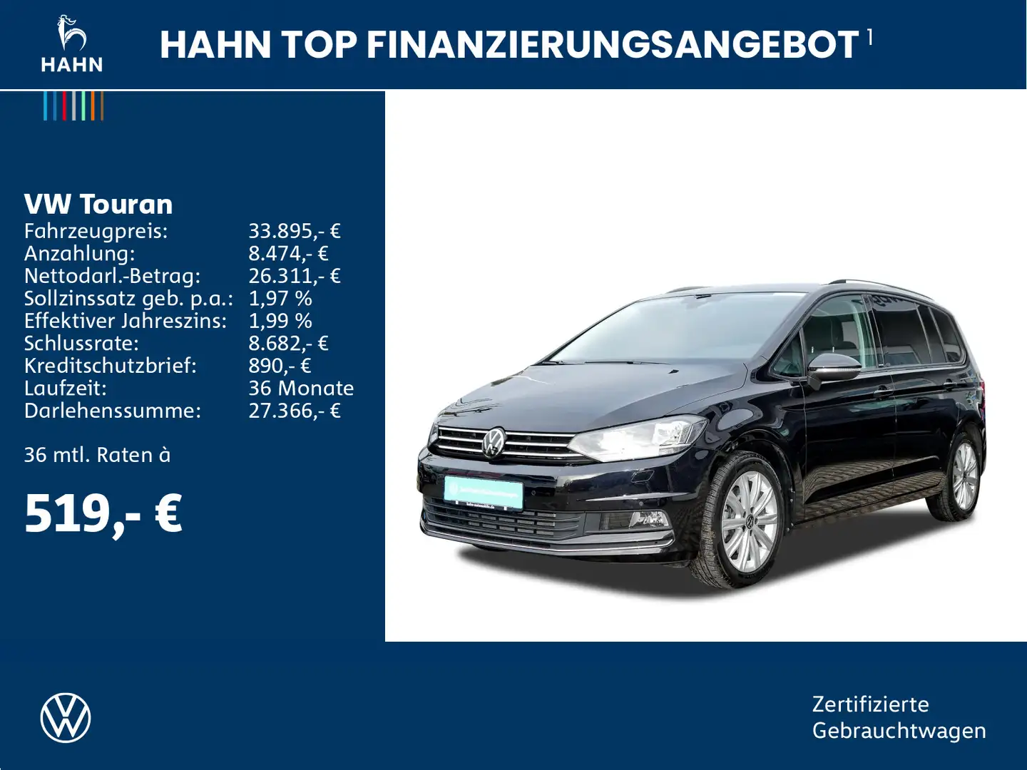 Volkswagen Touran 2.0TDI DSG Move 7-Sitzer AHK DCC Navi PDC Schwarz - 2