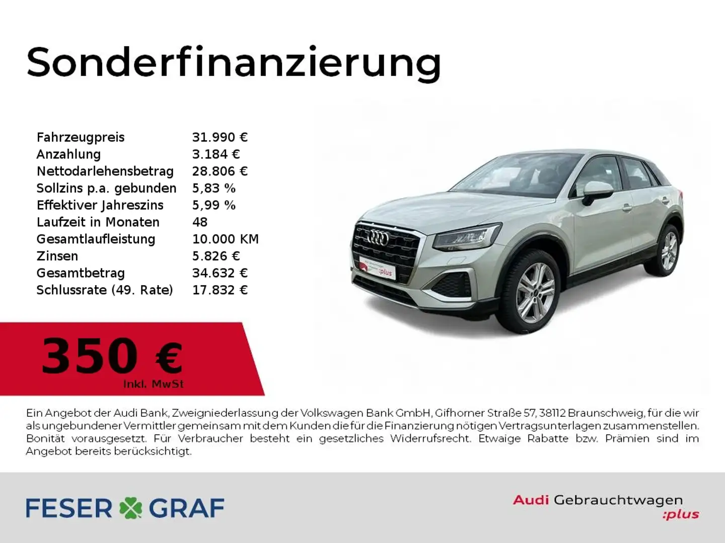 Audi Q2 Advanced 35TFSI S tronic Navi+/LED/SHZ/Kamera/VC Silber - 1