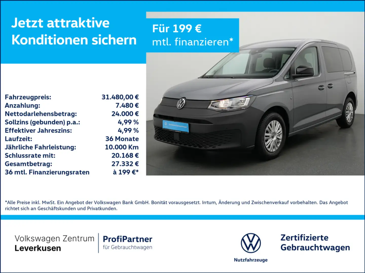 Volkswagen Caddy KAM SHZ VIRT PDC AHK KLIMA PORT NAVI Grau - 1