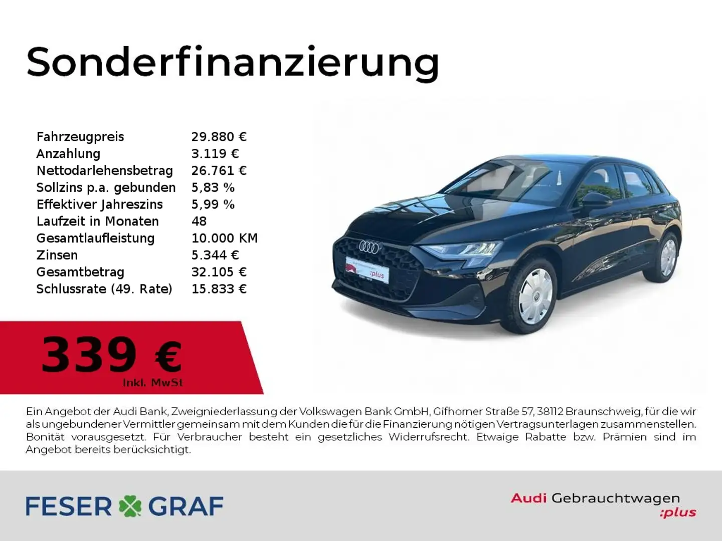 Audi A3 30TFSI S tronic LED/SHZ/CarPlay/PDC+ Schwarz - 1