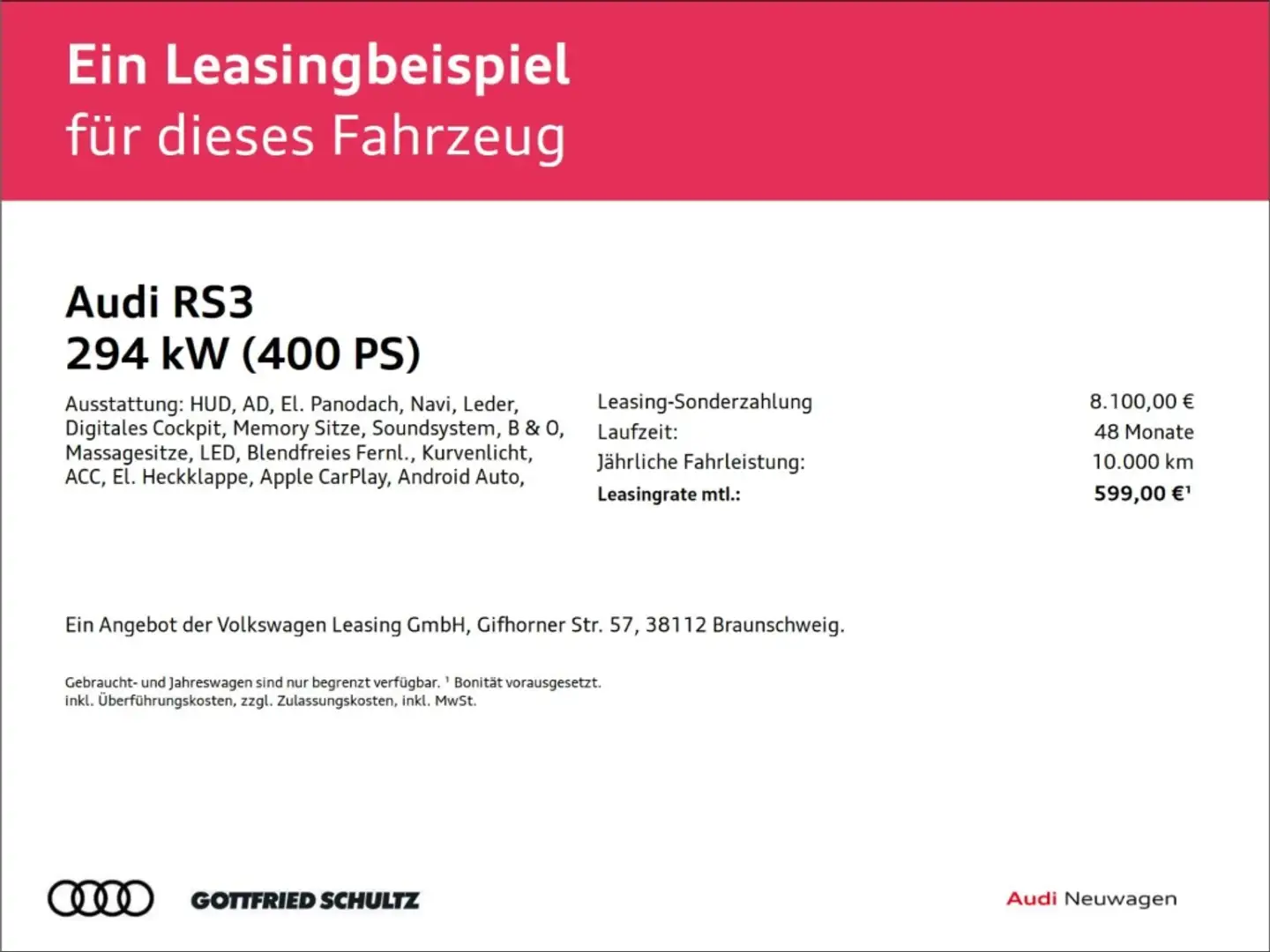 Audi RS3 Limousine HUD AD El. Panodach Navi Leder Cockpit M Grigio - 2