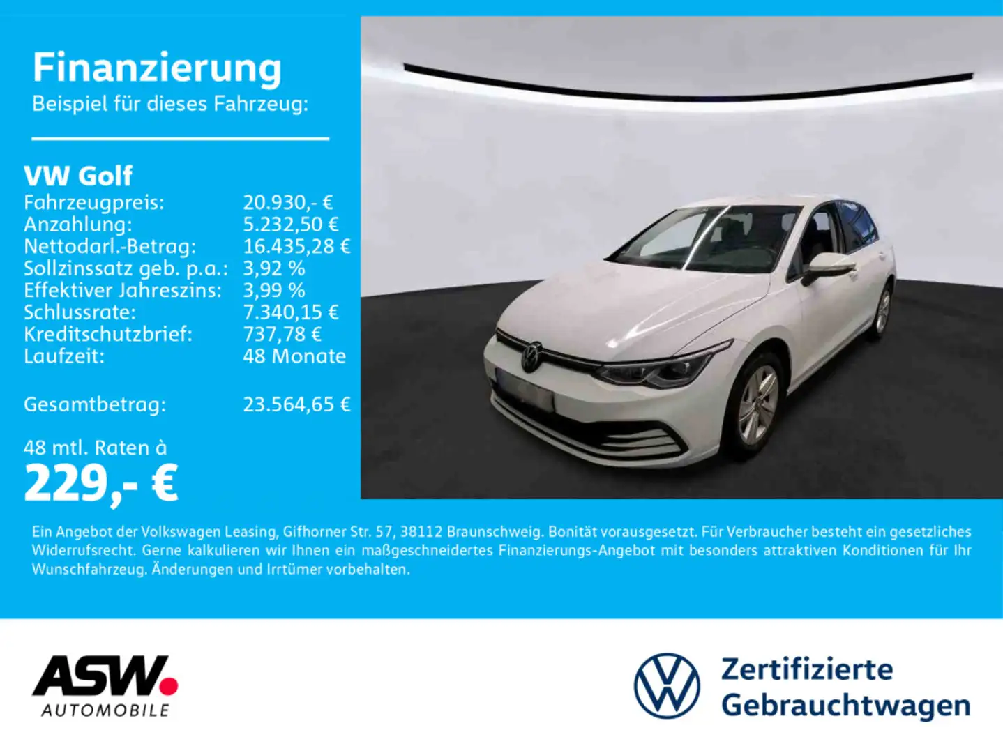 Volkswagen Golf Life 1,5TSI Navi RFK Klimaautomatik SHZ LED Weiß - 1
