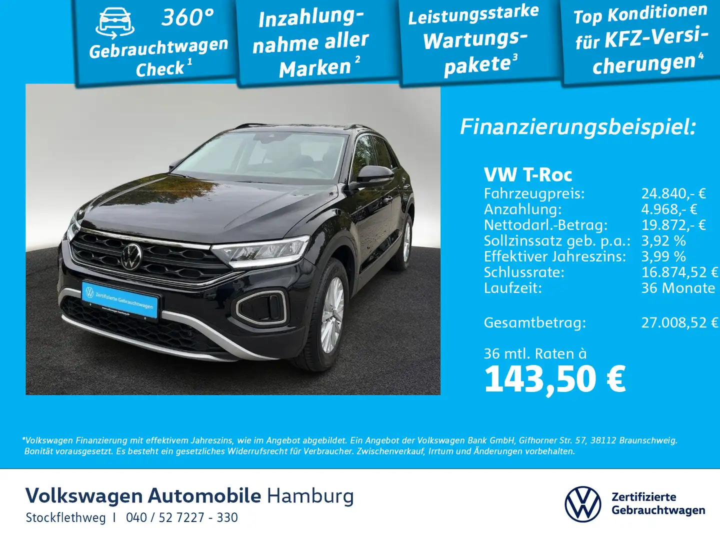 Volkswagen T-Roc 1.0 TSI Life Navi Sitzhzg LED CarPlay Schwarz - 1