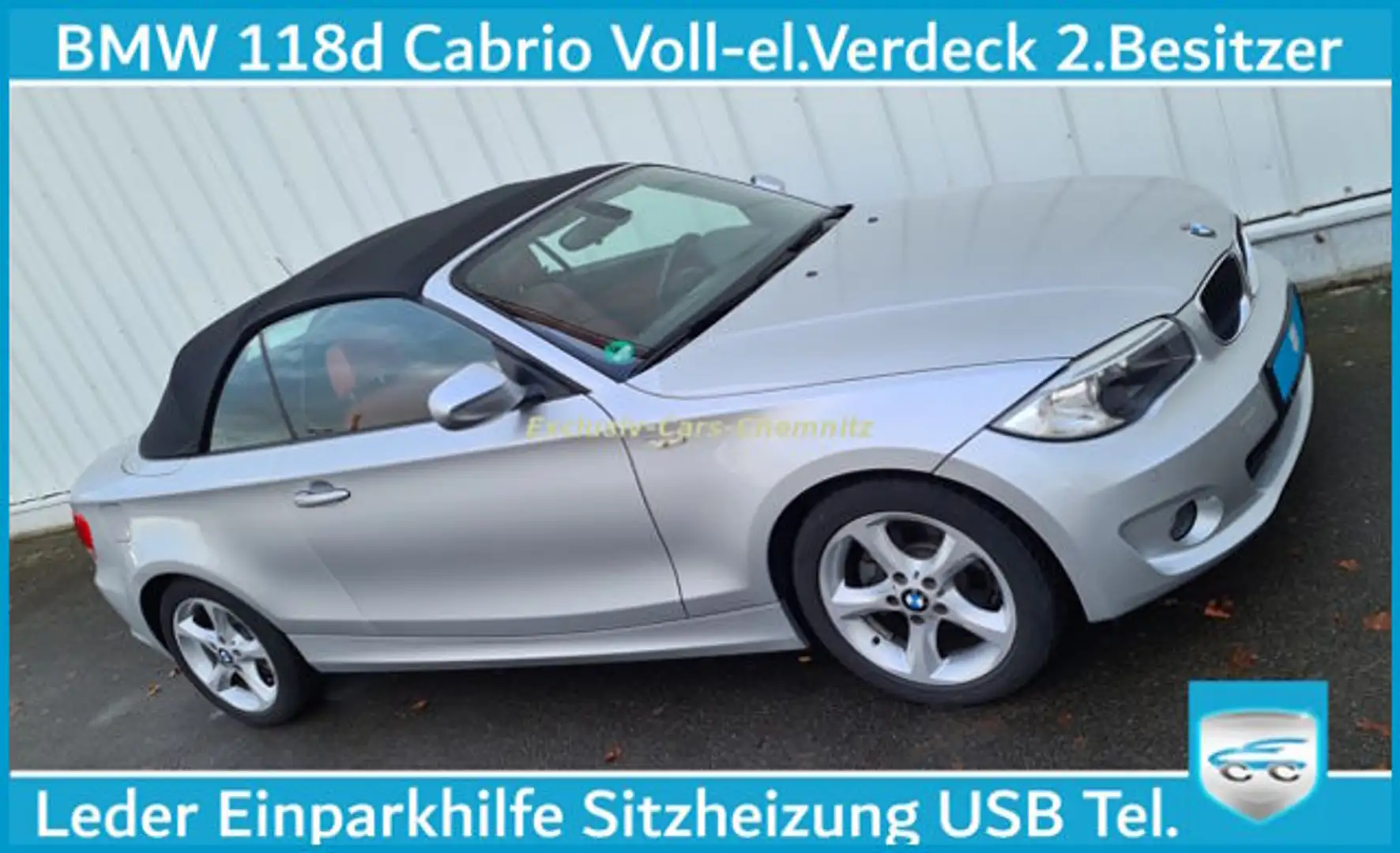 BMW 118 d E88 Facelift Klima Leder vollaut.Verdeck Cabrio Stříbrná - 1