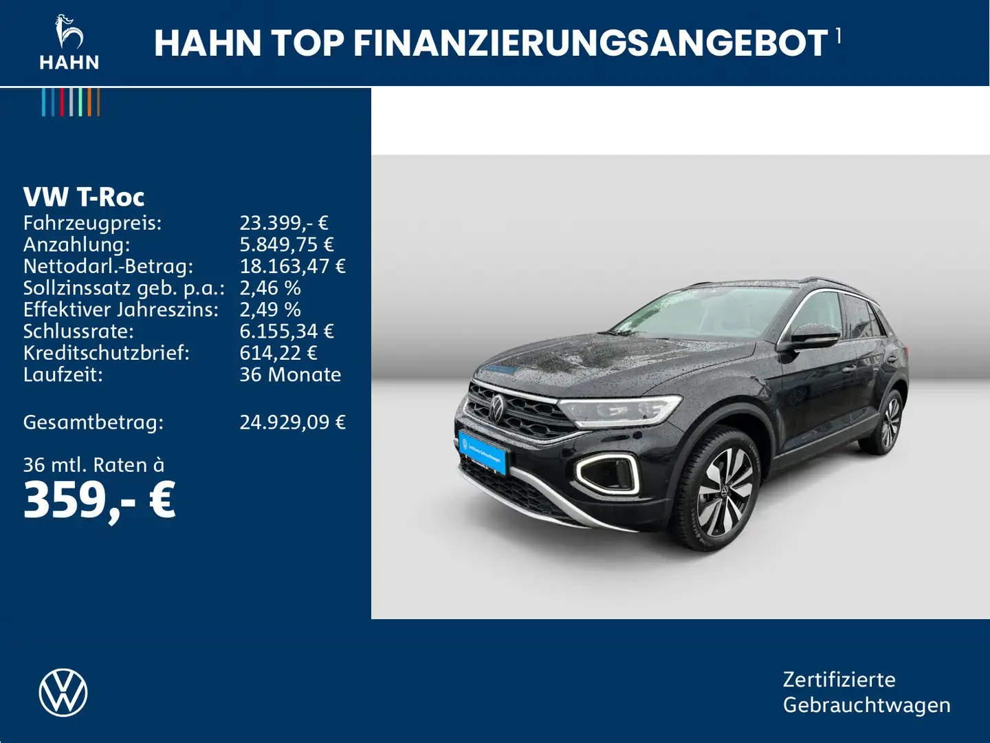 Volkswagen T-Roc 1.0TSI Goal LED Navi Standh Sitzh APP PDC Schwarz - 2