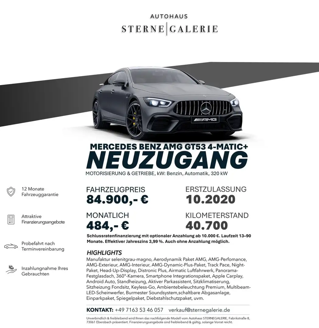 Mercedes-Benz AMG GT 53 MAGNO/360°/DISTRO+/SHZ/PANO Sportp. Grau - 1