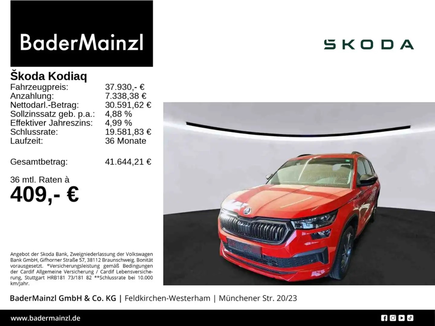Skoda Kodiaq 2.0 TDI 4x4 DSG Sportline Stdhz Matrix Rot - 1