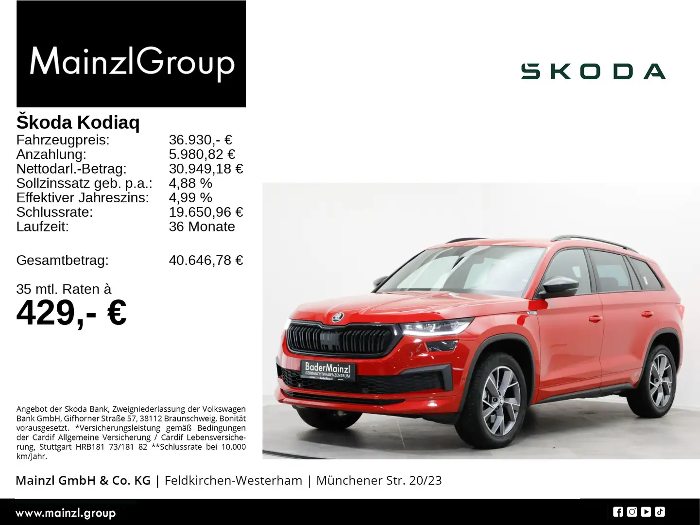 Skoda Kodiaq 2.0 TDI 4x4 DSG Sportline Stdhz Matrix Rot - 1