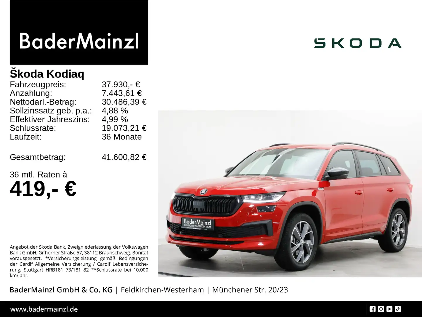 Skoda Kodiaq 2.0 TDI 4x4 DSG Sportline Stdhz Matrix Rot - 1