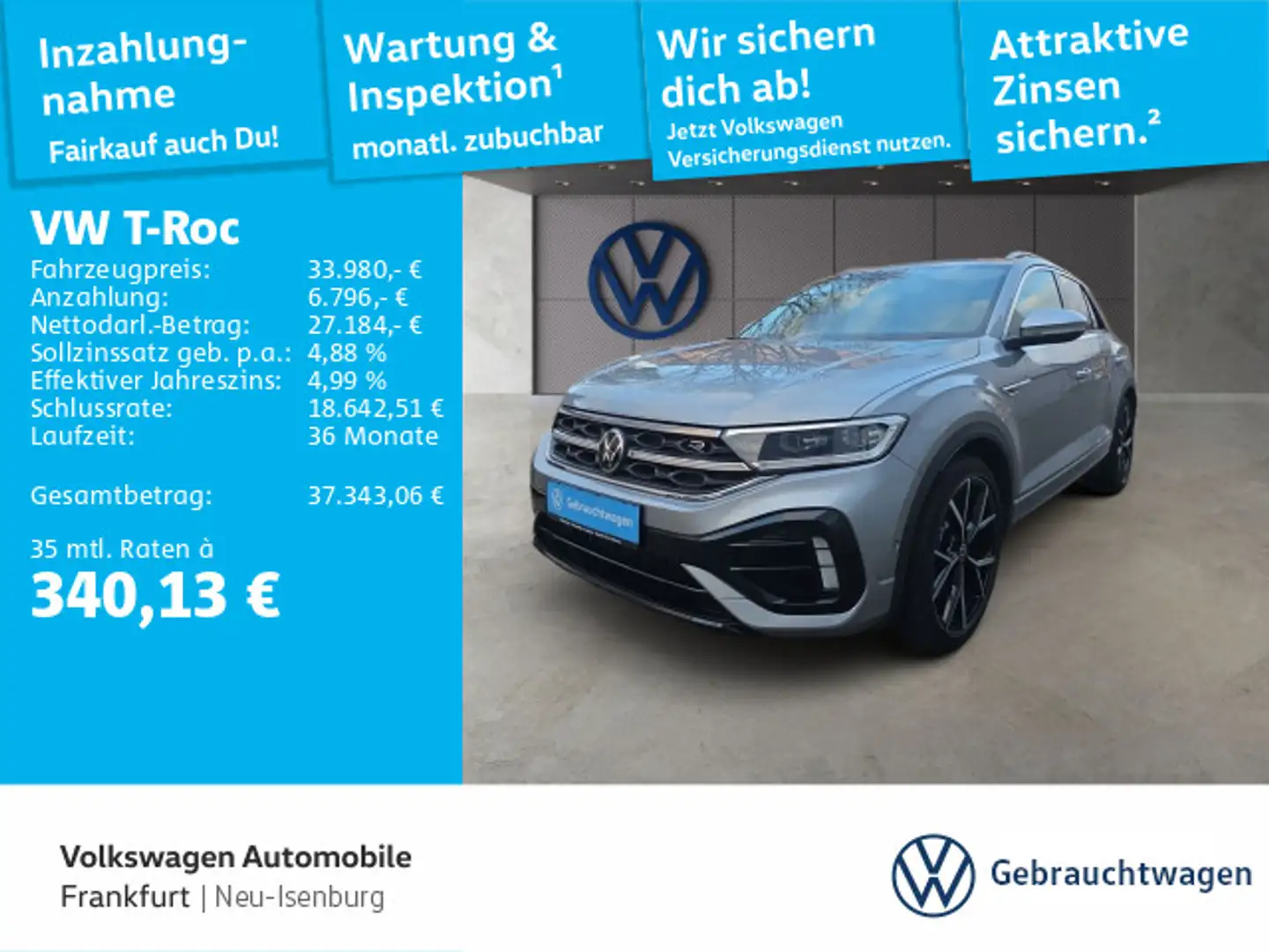 Volkswagen T-Roc 2.0 TSI R 4Motion Navi IQ.LIGHT - LED-Matr Silber - 1