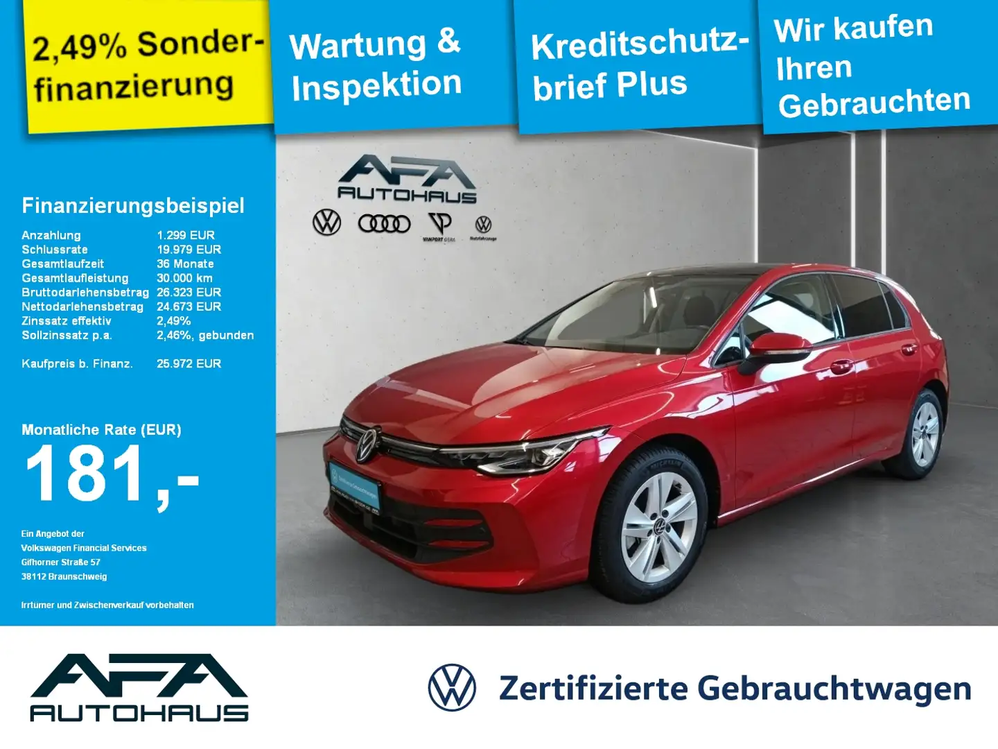 Volkswagen Golf VIII 1.5 TSI Life Pano*LED+*ACC*RFK*App-Co. Rot - 1