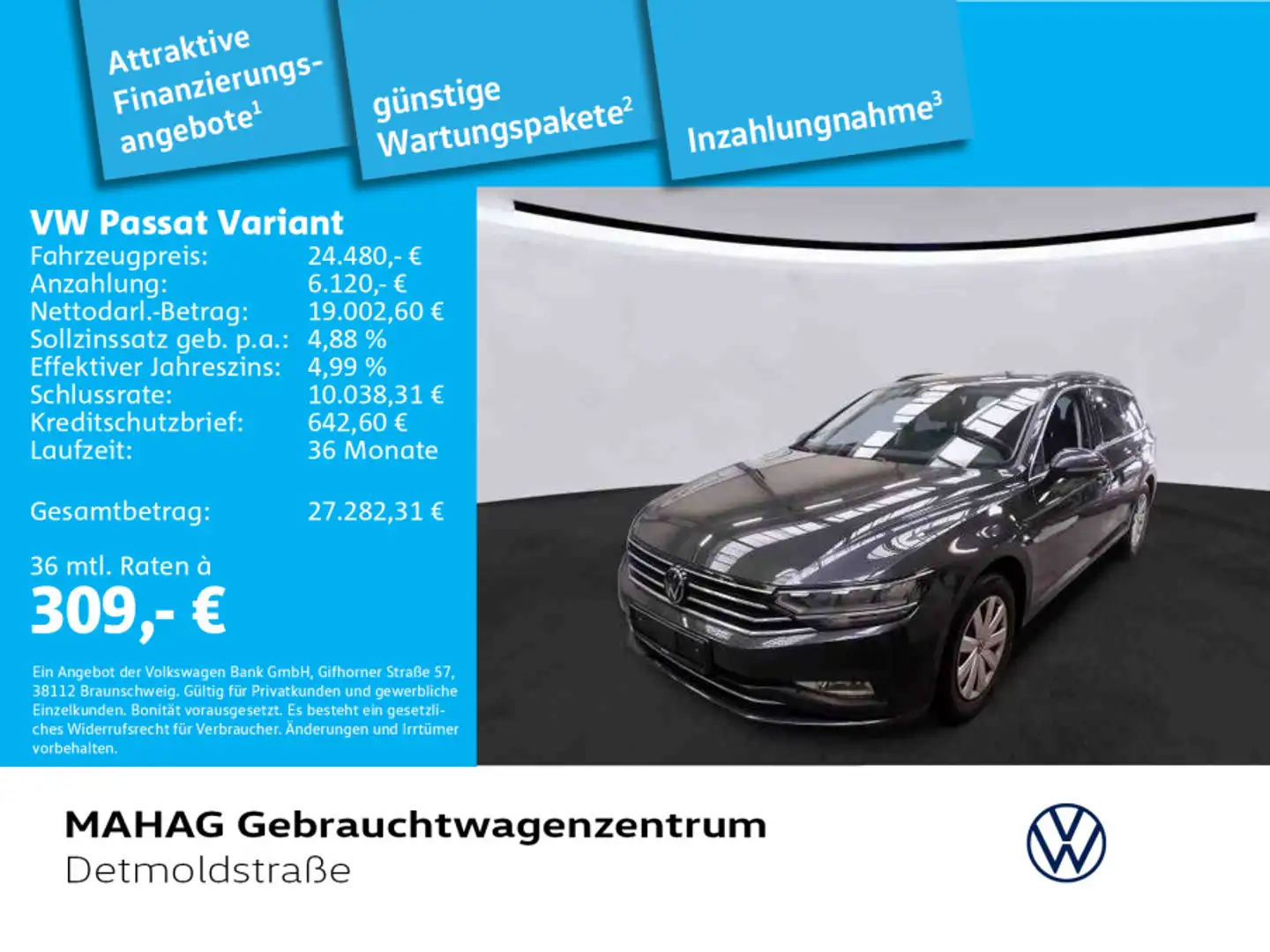 Volkswagen Passat Variant 2.0 TDI Business AHK Navi LED Kam Grau - 1