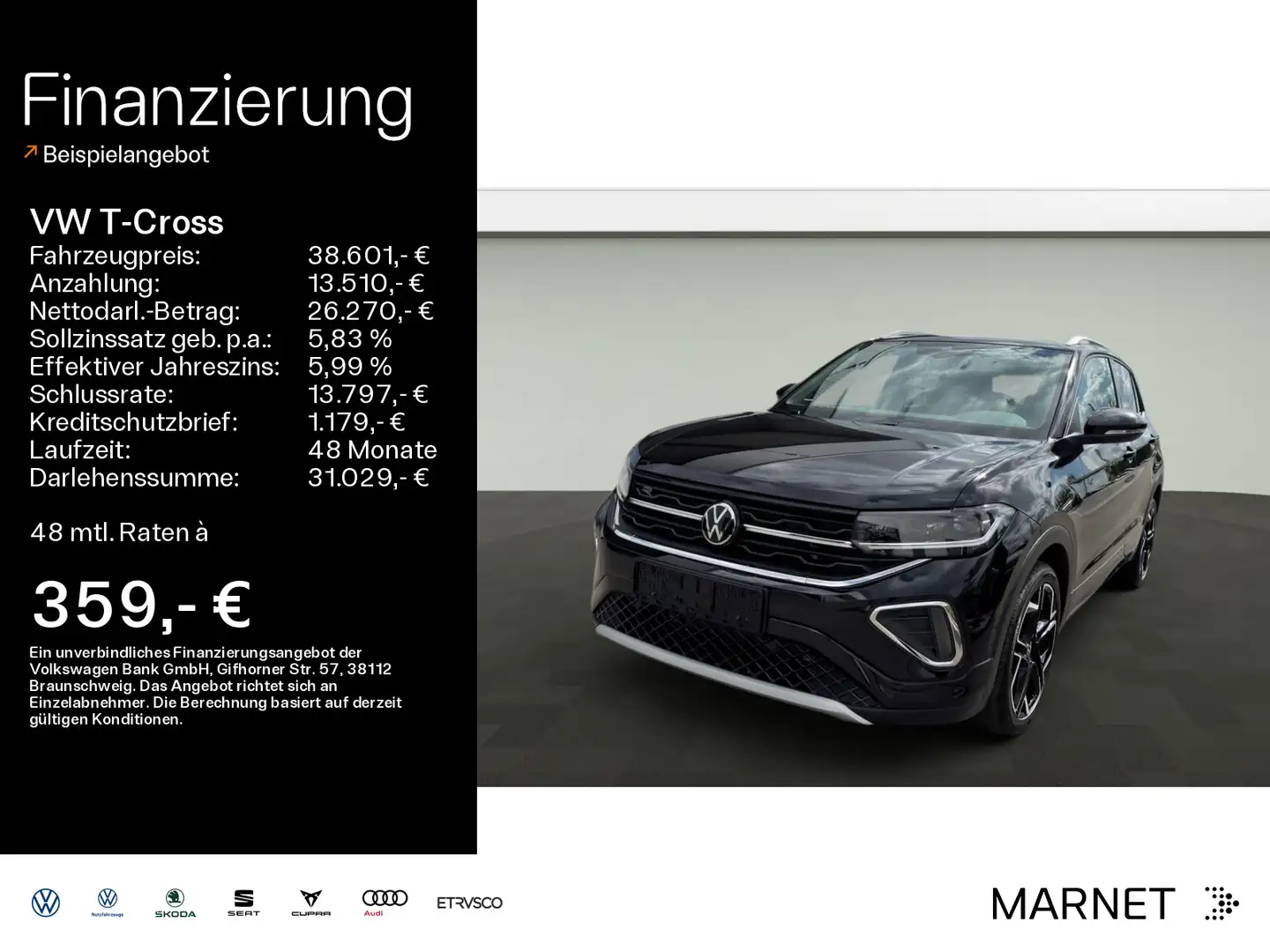 Volkswagen T-Cross R-Line 1.5 l TSI ACT OPF 110 kW (150 PS) Schwarz - 1