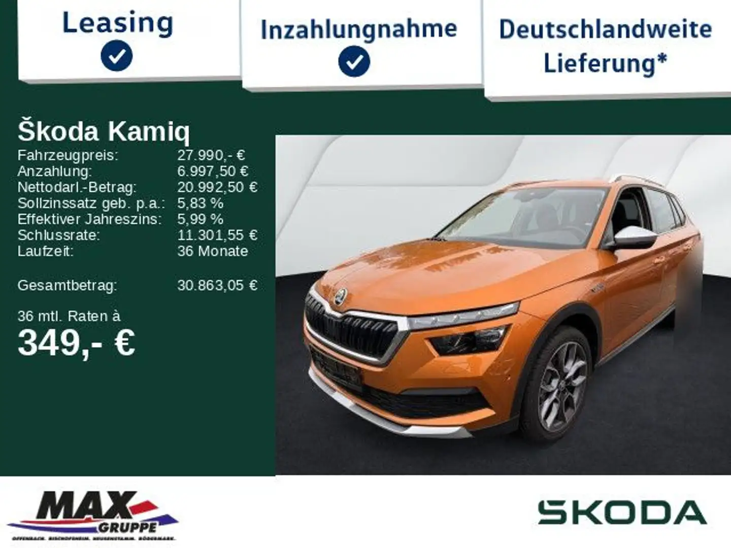 Skoda Kamiq Scoutline 1.5TSI 110kW AHK*KESSY*LED* Orange - 1