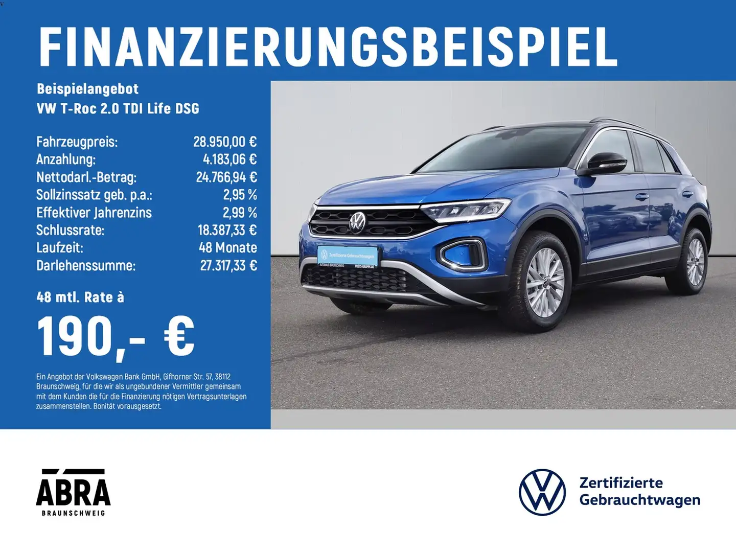 Volkswagen T-Roc 2.0 TDI Life DSG LED+PDC+NAVI+PHONE+DAB Blau - 2