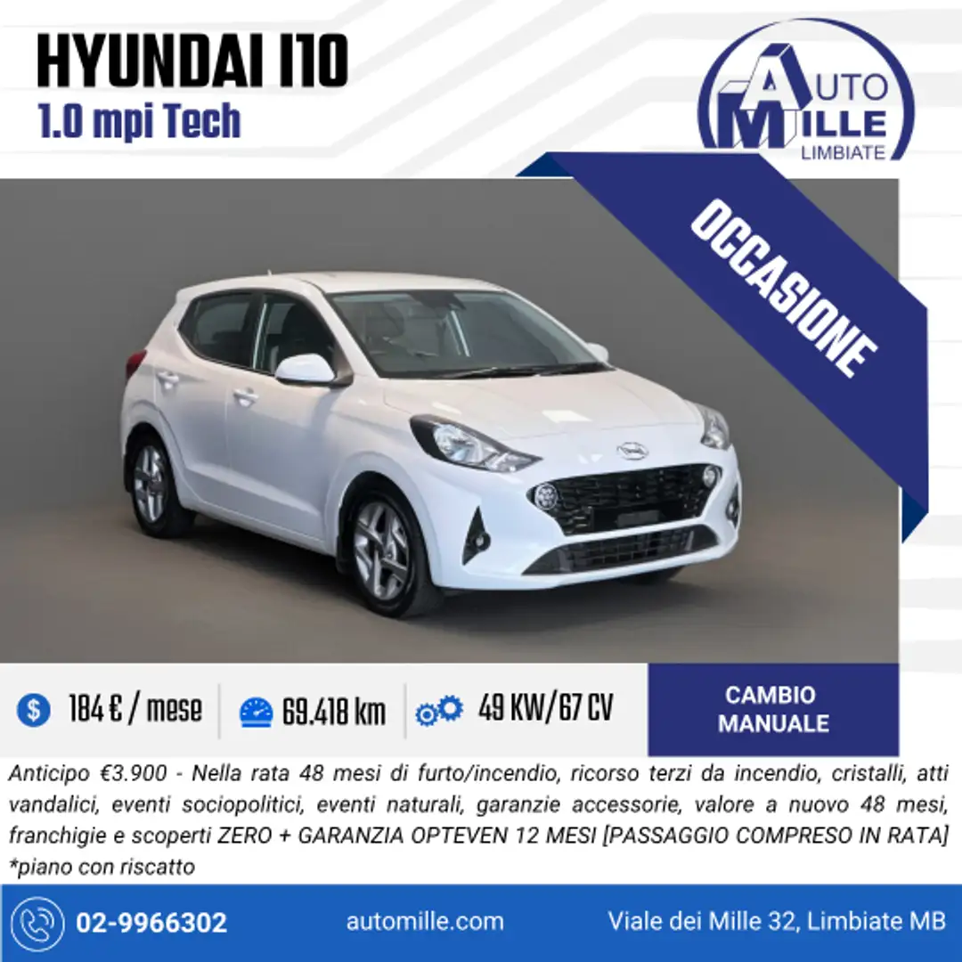 Hyundai i10 1.0 mpi Tech Bianco - 1