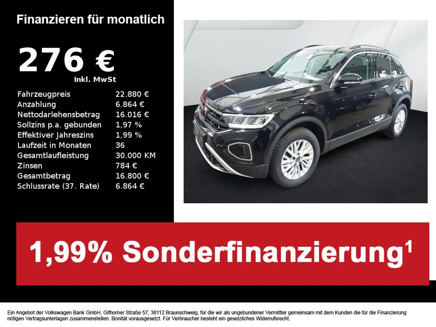 Volkswagen T-Roc Life 1.0 TSI LED+NAVI+SITZHZG Schwarz - 1