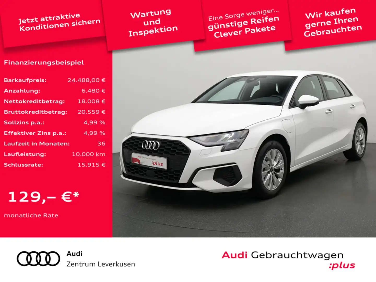 Audi A3 Sportback e S-TRON AHK VIRT ACC CARPLAY SH Weiß - 1