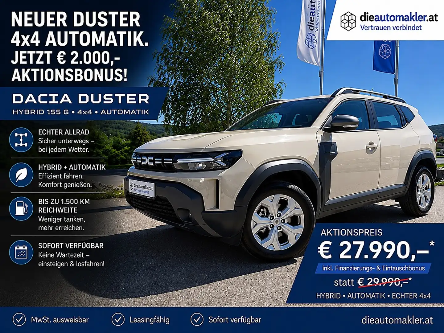 Dacia Duster DUSTER 4x4 AUTOMATIK JETZT € 2.000,- AKTIONSBONUS Beige - 1