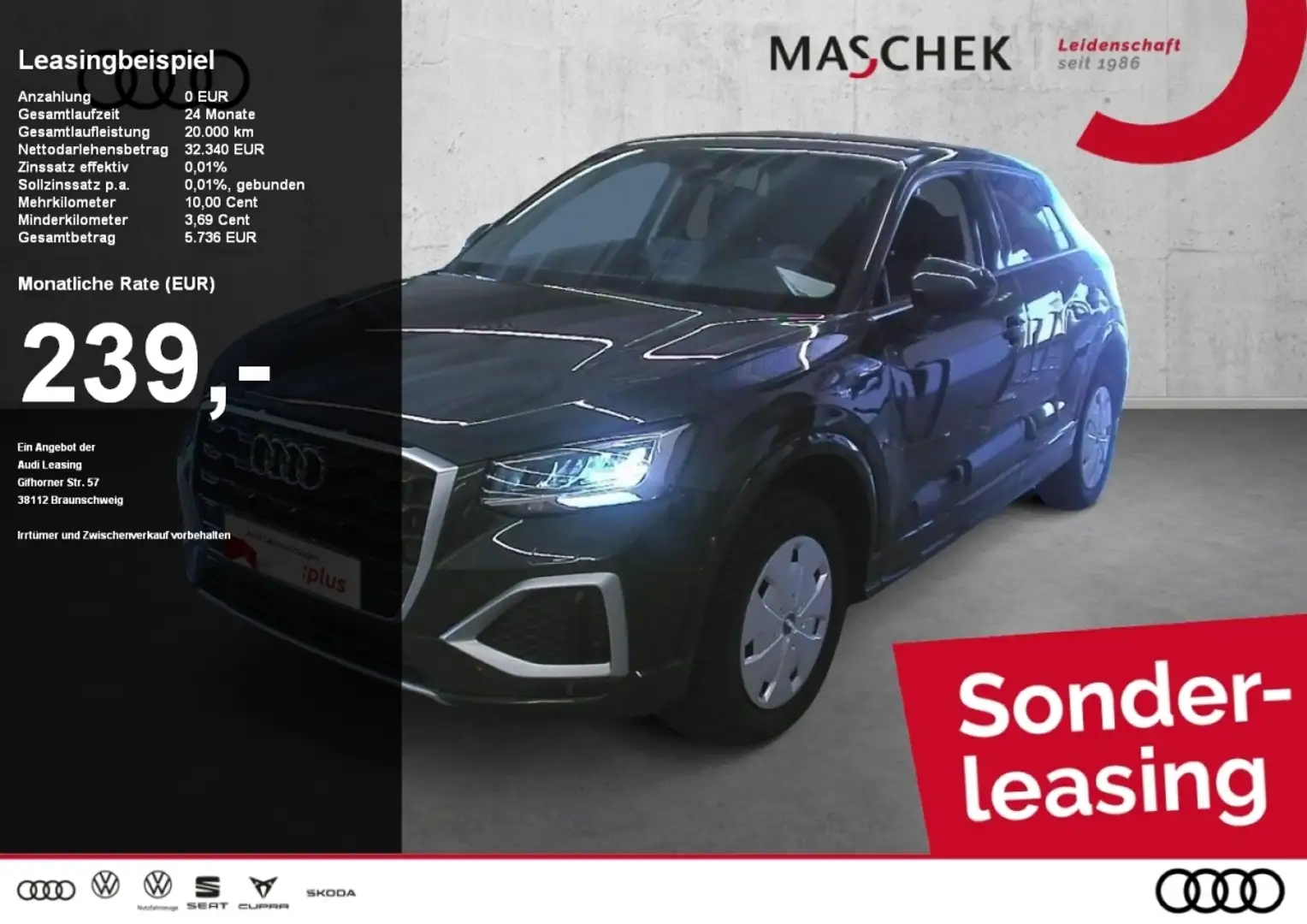 Audi Q2 Advanced 35 TDI AHK LED VC PDC GRA DAB Sitzh Grau - 1